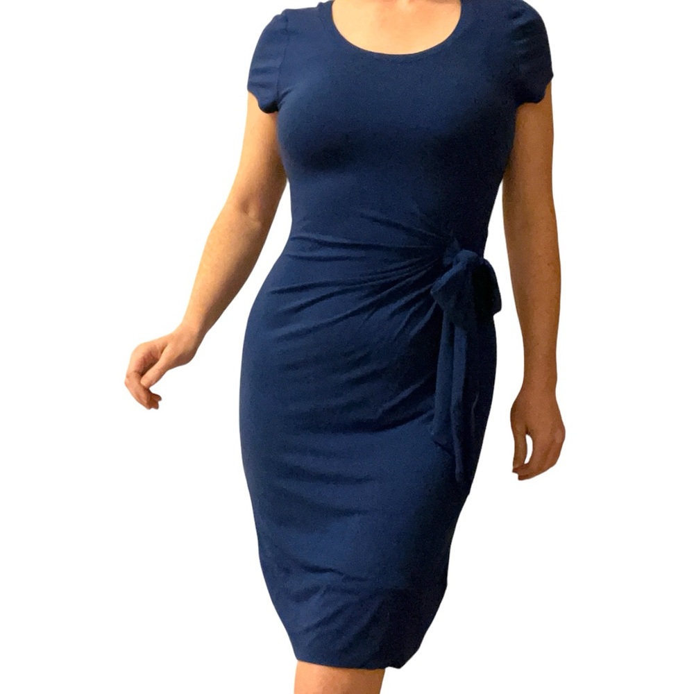 New York & Company blue short sleeves stretch dress deep blue size S